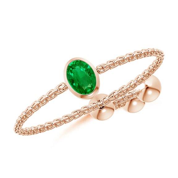 ANGARA Natural Bezel-Set Oval Emerald Bolo Ring in 14K Rose Gold for Women (Size-4x3mm) | May Birthstone, Birthday, Anniversary, Jewelry Gift for Women | Natural Emerald Ring