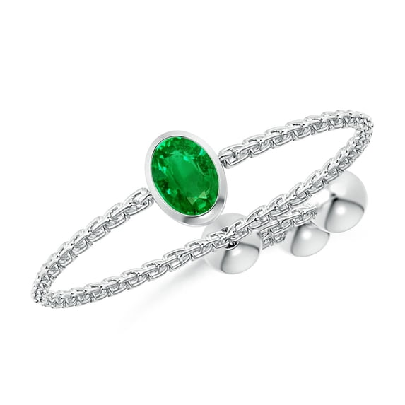 ANGARA Natural Bezel-Set Oval Emerald Bolo Ring in 14K White Gold for Women (Size-4x3mm) | May Birthstone, Birthday, Anniversary, Jewelry Gift for Women | Natural Emerald Ring