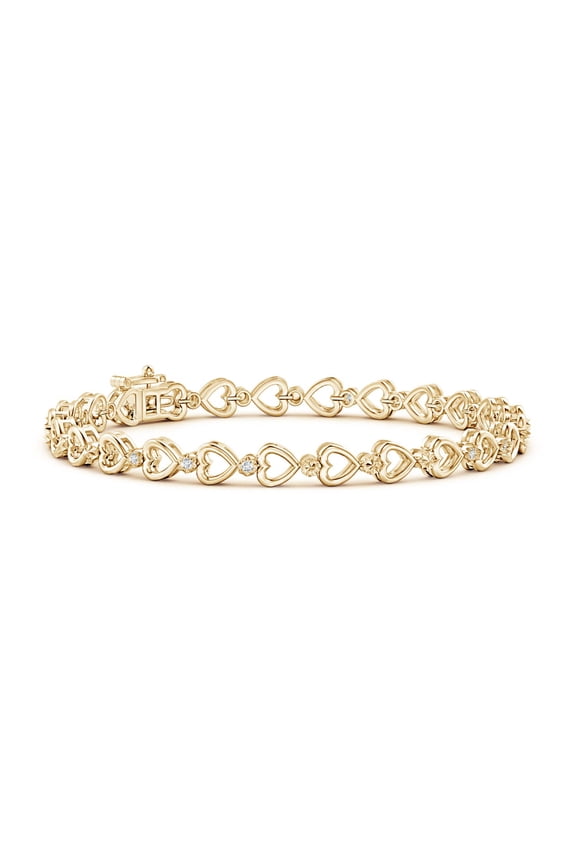 Natural Diamond and Heart Stackable Bracelet in 14K Yellow Gold for Women (Size-1.3mm| Color-G| Clarity-VS2) | April Birthstone, Anniversary, Jewelry Gift for Women | Natural Diamond Bracelet