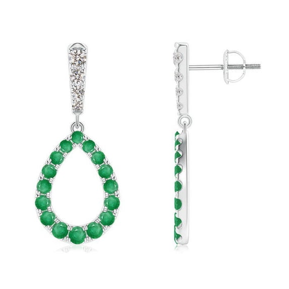 ANGARA Natural Prong-Set Emerald and Diamond Open Drop Earrings in 14K White Gold for Women (Size-2.5mm) | May Birthstone, Birthday, Anniversary, Jewelry Gift for Women | Natural Emerald Earrings
