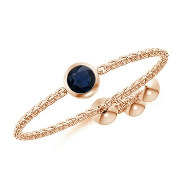 ANGARA Natural Bezel-Set Round Sapphire Bolo Ring in 14K Rose Gold for Women (Size-3mm) | September Birthstone, Birthday, Anniversary, Jewelry Gift for Women | Natural Blue Sapphire Ring