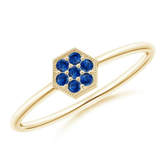 ANGARA Natural Hexagon-Shaped Sapphire Cluster Ring with Milgrain in 14K Yellow Gold for Women (Size-1.5mm) | September Birthstone, Anniversary, Jewelry Gift for Women | Natural Blue Sapphire Ring