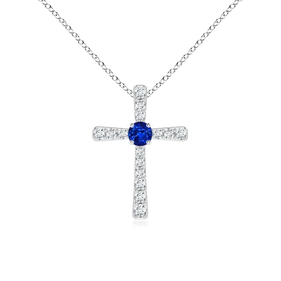 Angara Natural 0.14 Ct. Blue Sapphire with Diamond Cross Pendant Necklace in 14K White Gold for Women with 18 Inch Cable Chain