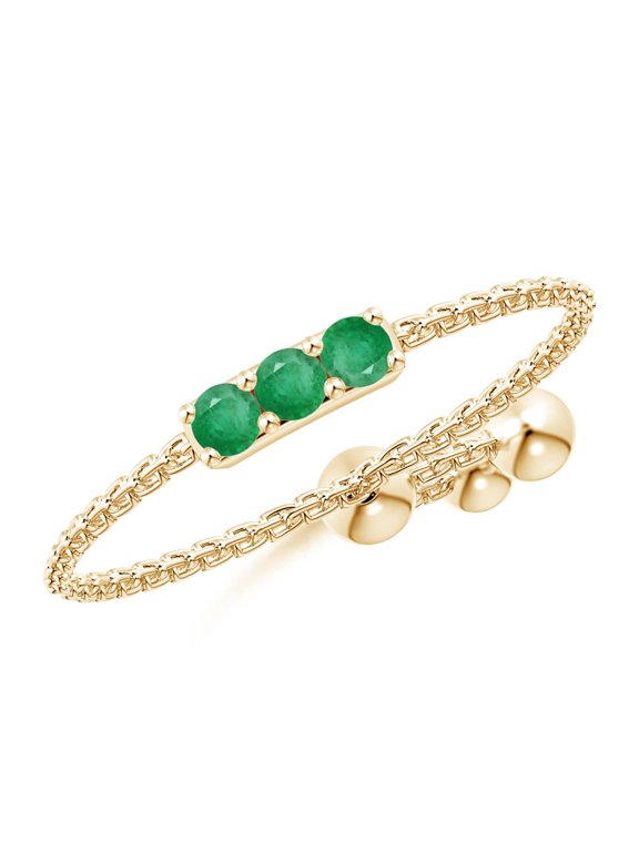 Natural Three Stone Emerald Bar Bolo Ring in 14K Yellow Gold for Women (Size-2mm) | May Birthstone, Birthday, Anniversary, Jewelry Gift for Women | Natural Emerald Ring