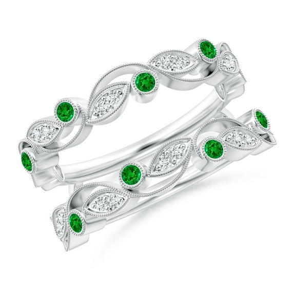 ANGARA Natural Leaf Motif Emerald and Diamond Ring Wrap in 14K White Gold for Women (Size-1.5mm) | May Birthstone, Birthday, Anniversary, Jewelry Gift for Women | Natural Emerald Ring