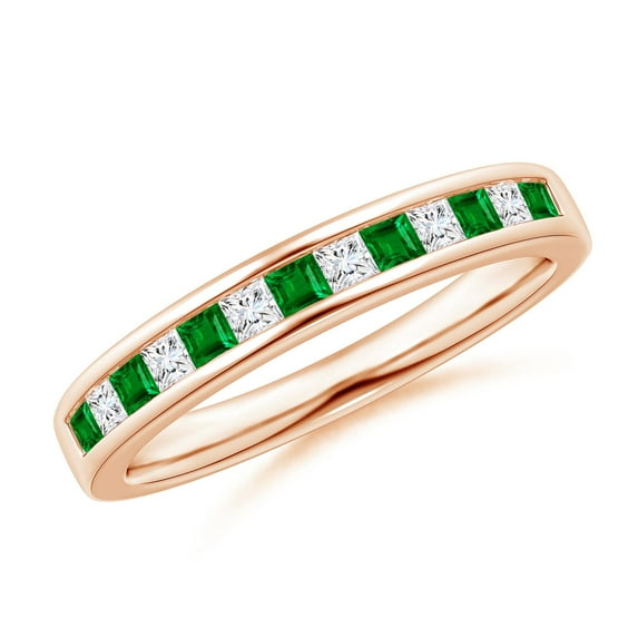 Angara Natural 0.14 Ct. Emerald with Diamond Non Eternity Wedding Band in 14K Rose Gold for Women (Ring Size: 12)