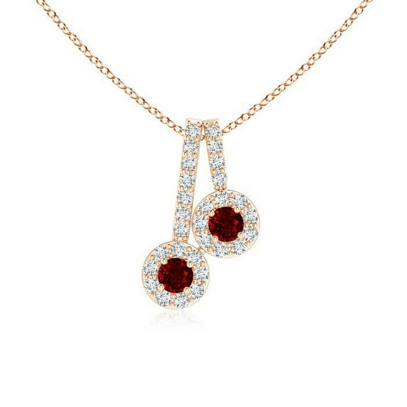 ANGARA Natural Prong-Set Two Stone Ruby Halo Pendant in 14K Rose Gold for Women (Size-2.3mm) | July Birthstone, Birthday, Anniversary, Jewelry Gift for Women | Natural Ruby Necklace