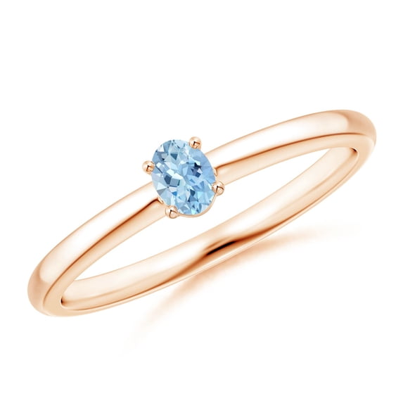 ANGARA Natural Classic Solitaire Oval Aquamarine Promise Ring in 14K Rose Gold for Women (Size-4x3mm) | March Birthstone, Birthday, Anniversary, Jewelry Gift for Women | Natural Aquamarine Ring