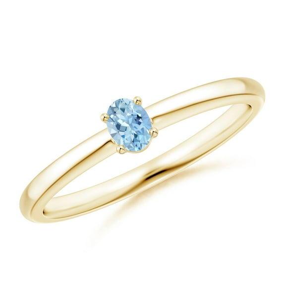 ANGARA Natural Classic Solitaire Oval Aquamarine Promise Ring in 14K Yellow Gold for Women (Size-4x3mm) | March Birthstone, Birthday, Anniversary, Jewelry Gift for Women | Natural Aquamarine Ring