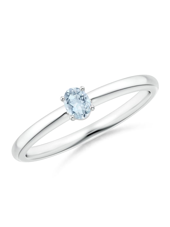 Natural Classic Solitaire Oval Aquamarine Promise Ring in 925 Sterling Silver for Women (Size-4x3mm) | March Birthstone, Birthday, Anniversary, Jewelry Gift for Women | Natural Aquamarine Ring