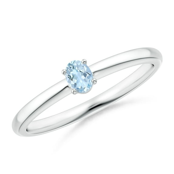 ANGARA Natural Classic Solitaire Oval Aquamarine Promise Ring in 925 Sterling Silver for Women (Size-4x3mm) | March Birthstone, Birthday, Anniversary, Jewelry Gift for Women | Natural Aquamarine Ring