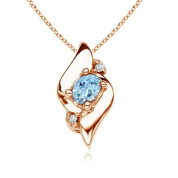 ANGARA Natural Shell Style Oval Aquamarine and Diamond Pendant in 14K Rose Gold for Women (Size-4x3mm) | March Birthstone, Birthday, Anniversary, Jewelry Gift for Women | Natural Aquamarine Necklace