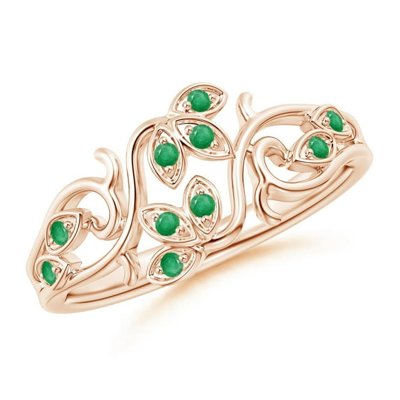 ANGARA Natural Nature Inspired Pave-Set Emerald Leaf and Vine Ring in 14K Rose Gold for Women (Size-1.3mm) | May Birthstone, Birthday, Anniversary, Jewelry Gift for Women | Natural Emerald Ring