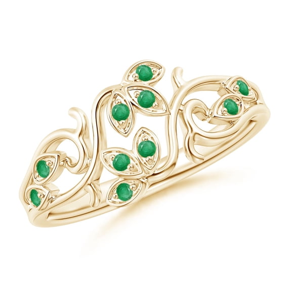 ANGARA Natural Nature Inspired Pave-Set Emerald Leaf and Vine Ring in 14K Yellow Gold for Women (Size-1.3mm) | May Birthstone, Birthday, Anniversary, Jewelry Gift for Women | Natural Emerald Ring