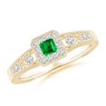 thumbnail image 1 of Angara Natural 0.15 Ct. Emerald with Diamond Halo Ring in 14K Yellow Gold for Women (Ring Size: 3.5), 1 of 10