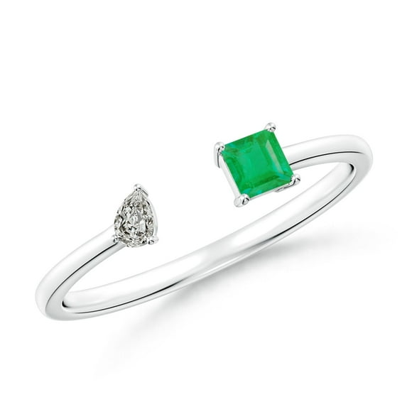 Angara Natural 0.15 Ct. Emerald with Diamond Stackable Ring in 14K White Gold for Women (Ring Size: 11.5)