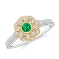 thumbnail image 1 of ANGARA Natural Vintage Inspired Emerald Floral Halo Ring with Milgrain in 14K White & Yellow Gold for Women (Size-3.5mm) | May Birthstone, Anniversary, Jewelry Gift for Women | Natural Emerald Ring, 1 of 10