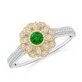 thumbnail image 1 of ANGARA Natural Vintage Inspired Emerald Floral Halo Ring with Milgrain in 14K White & Yellow Gold for Women (Size-3.5mm) | May Birthstone, Anniversary, Jewelry Gift for Women | Natural Emerald Ring, 1 of 9