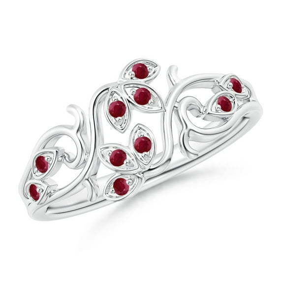 ANGARA Natural Nature Inspired Pave-Set Ruby Leaf and Vine Ring in 14K White Gold for Women (Size-1.3mm) | July Birthstone, Birthday, Anniversary, Jewelry Gift for Women | Natural Ruby Ring