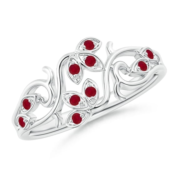 ANGARA Natural Nature Inspired Pave-Set Ruby Leaf and Vine Ring in 14K White Gold for Women (Size-1.3mm) | July Birthstone, Birthday, Anniversary, Jewelry Gift for Women | Natural Ruby Ring