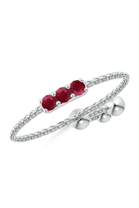 Natural Three Stone Ruby Bar Bolo Ring in 14K White Gold for Women (Size-2mm) | July Birthstone, Birthday, Anniversary, Jewelry Gift for Women | Natural Ruby Ring