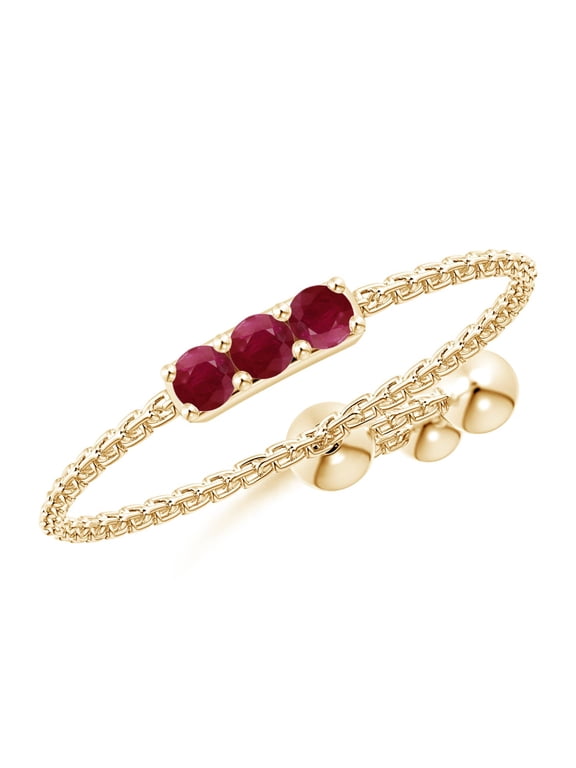 Natural Three Stone Ruby Bar Bolo Ring in 14K Yellow Gold for Women (Size-2mm) | July Birthstone, Birthday, Anniversary, Jewelry Gift for Women | Natural Ruby Ring