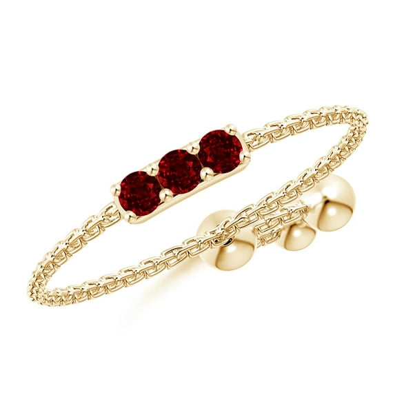 ANGARA Natural Three Stone Ruby Bar Bolo Ring in 14K Yellow Gold for Women (Size-2mm) | July Birthstone, Birthday, Anniversary, Jewelry Gift for Women | Natural Ruby Ring