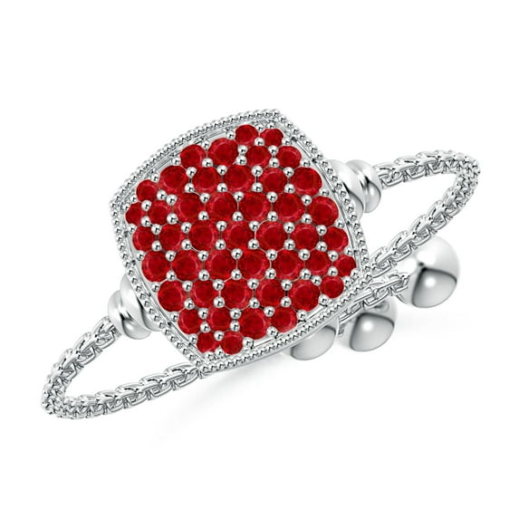 ANGARA Natural Pave-Set Ruby Cushion Bolo Ring in 14K White Gold for Women (Size-1.2mm) | July Birthstone, Birthday, Anniversary, Jewelry Gift for Women | Natural Ruby Ring