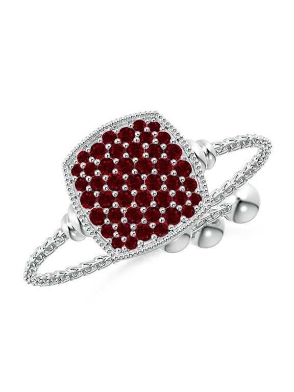 Natural Pave-Set Ruby Cushion Bolo Ring in 14K White Gold for Women (Size-1.2mm) | July Birthstone Jewelry for Her | Natural Ruby Rings