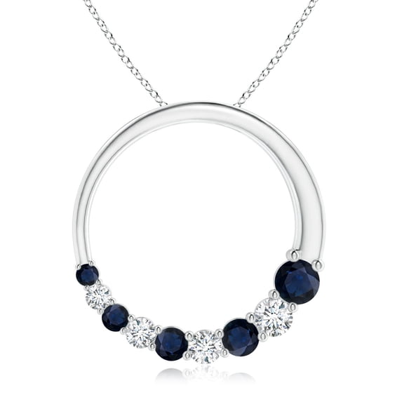 ANGARA Natural Blue Sapphire and Diamond Circle Journey Pendant in 14K White Gold for Women (Size-3.2mm) | September Birthstone, Anniversary, Jewelry Gift for Women | Natural Blue Sapphire Necklace