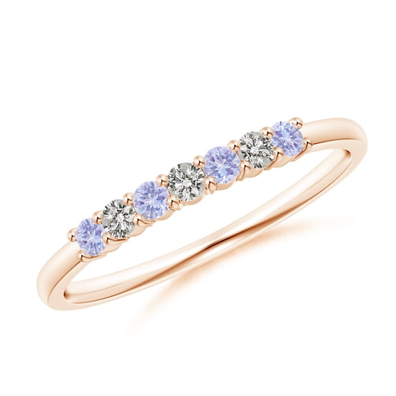 ANGARA Natural Half Eternity 7 Stone Tanzanite and Diamond Wedding Ring in 14K Rose Gold for Women (Size-2mm) | December Birthstone, Anniversary, Jewelry Gift for Women | Natural Tanzanite Ring
