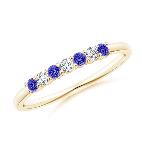 ANGARA Natural Half Eternity 7 Stone Tanzanite and Diamond Wedding Ring in 14K Yellow Gold for Women (Size-2mm) | December Birthstone, Anniversary, Jewelry Gift for Women | Natural Tanzanite Ring