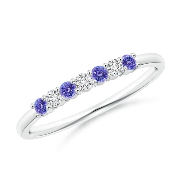 Angara Natural 0.16 Ct. Tanzanite with Diamond Non Eternity Wedding Band in Sterling Silver for Women (Ring Size: 3.5)