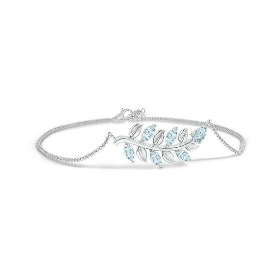 ANGARA Natural Pear and Marquise Aquamarine Olive Branch Bracelet in 14K White Gold for Women (Size-5x3mm) | March Birthstone, Anniversary, Jewelry Gift for Women | Natural Aquamarine Bracelet