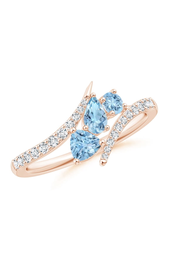 Natural Three Stone Multi-Shape Aquamarine Pisces Bypass Ring in 14K Rose Gold for Women (Size-5x3mm) | March Birthstone, Anniversary, Jewelry Gift for Women | Natural Aquamarine Ring
