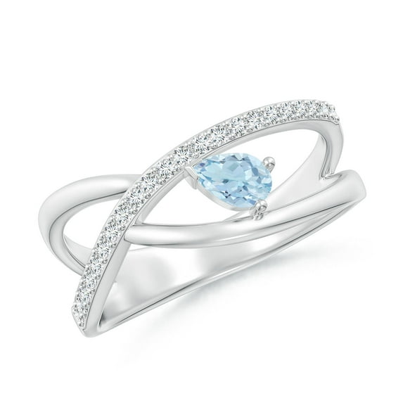 ANGARA Natural Criss Cross Pear Shaped Aquamarine Ring with Diamond Accents in 14K White Gold for Women (Size-5x3mm) | March Birthstone, Anniversary, Jewelry Gift for Women | Natural Aquamarine Ring