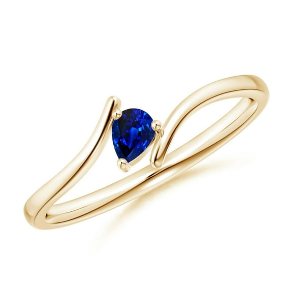 ANGARA Natural Bypass Pear-Shaped Blue Sapphire Ring in 14K Yellow Gold for Women (Size-4x3mm) | September Birthstone, Birthday, Anniversary, Jewelry Gift for Women | Natural Blue Sapphire Ring