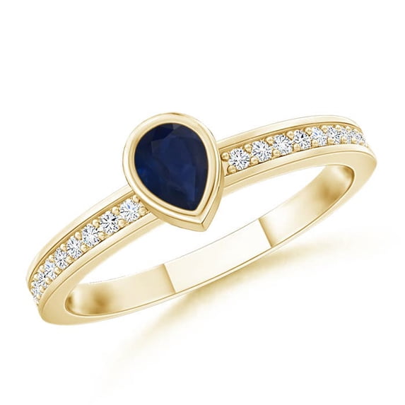 Angara Natural 0.17 Ct. Blue Sapphire with Diamond Solitaire Ring in 14K Yellow Gold for Women (Ring Size: 3.5)