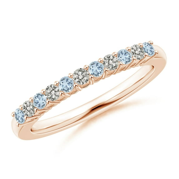 ANGARA Natural Aquamarine and Diamond Half Eternity Wedding Ring in 14K Rose Gold for Women (Size-2mm) | March Birthstone, Birthday, Anniversary, Jewelry Gift for Women | Natural Aquamarine Ring