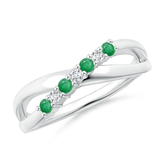 ANGARA Natural Round Emerald and Diamond Crossover Engagement Ring in 14K White Gold for Women (Size-2mm) | May Birthstone, Birthday, Anniversary, Jewelry Gift for Women | Natural Emerald Ring
