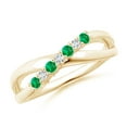 thumbnail image 1 of ANGARA Natural Round Emerald and Diamond Crossover Engagement Ring in 14K Yellow Gold for Women (Size-2mm) | May Birthstone, Birthday, Anniversary, Jewelry Gift for Women | Natural Emerald Ring, 1 of 10
