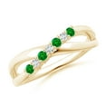 thumbnail image 1 of ANGARA Natural Round Emerald and Diamond Crossover Engagement Ring in 14K Yellow Gold for Women (Size-2mm) | May Birthstone, Birthday, Anniversary, Jewelry Gift for Women | Natural Emerald Ring, 1 of 10