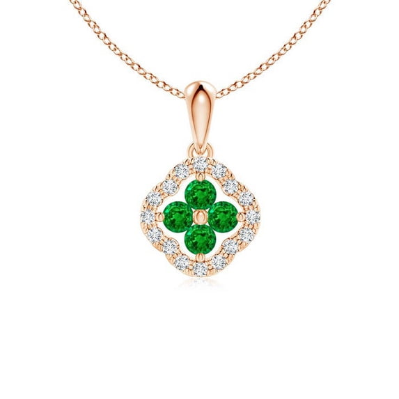 ANGARA Natural Diamond Framed Emerald Clover Pendant in 14K Rose Gold for Women (Size-2mm) | May Birthstone, Birthday, Anniversary, Jewelry Gift for Women | Natural Emerald Necklace