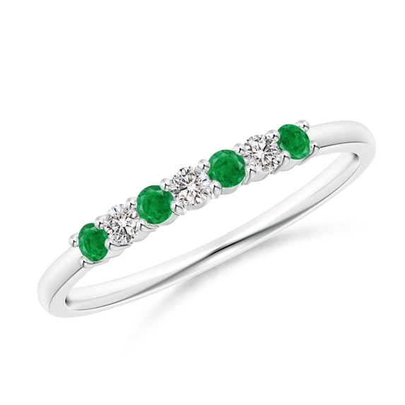 ANGARA Natural Half Eternity Seven Stone Emerald and Diamond Wedding Ring in 14K White Gold for Women (Size-2mm) | May Birthstone, Birthday, Anniversary, Jewelry Gift for Women | Natural Emerald Ring