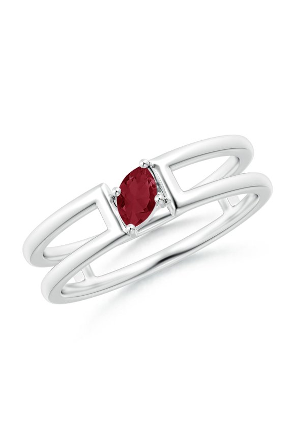 Natural Tilted Marquise Ruby Solitaire Parallel Split Shank Ring in 14K White Gold for Women (Size-5x2.5mm) | July Birthstone, Birthday, Anniversary, Jewelry Gift for Women | Natural Ruby Ring