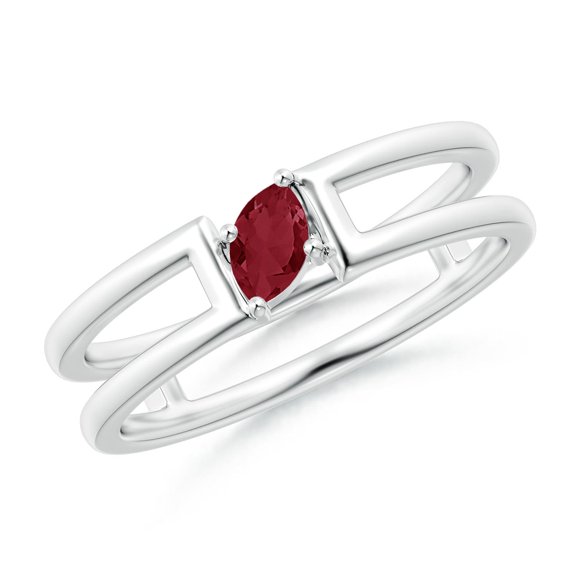 ANGARA Natural Tilted Marquise Ruby Solitaire Parallel Split Shank Ring in 14K White Gold for Women (Size-5x2.5mm) | July Birthstone Jewelry for Her | Natural Ruby Rings