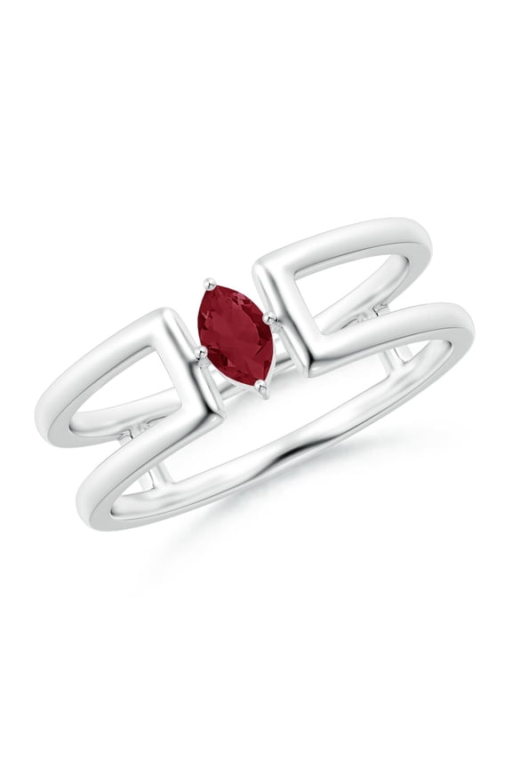 Natural Marquise Ruby Solitaire Parallel Split Shank Ring in 14K White Gold for Women (Size-5x2.5mm) | July Birthstone, Birthday, Anniversary, Jewelry Gift for Women | Natural Ruby Ring