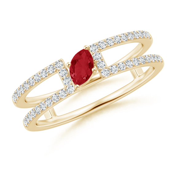 ANGARA Natural Tilted Marquise Ruby Parallel Split Shank Ring in 14K Yellow Gold for Women (Size-5x2.5mm) | July Birthstone, Birthday, Anniversary, Jewelry Gift for Women | Natural Ruby Ring