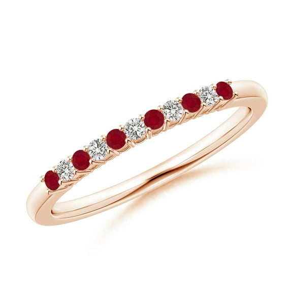 ANGARA Natural Ruby and Diamond Half Eternity Wedding Ring in 14K Rose Gold for Women (Size-1.5mm) | July Birthstone, Birthday, Anniversary, Jewelry Gift for Women | Natural Ruby Ring