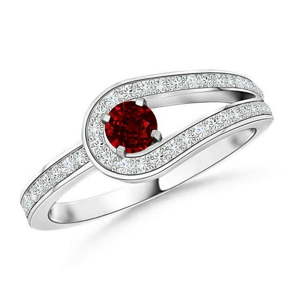 ANGARA Natural Solitaire Ruby Knot Promise Ring with Diamonds in 14K White Gold for Women (Size-3.2mm) | July Birthstone, Birthday, Anniversary, Jewelry Gift for Women | Natural Ruby Ring